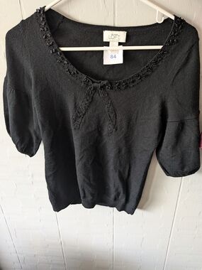 LOFT Black Short-Sleeve Embellished Knit Top